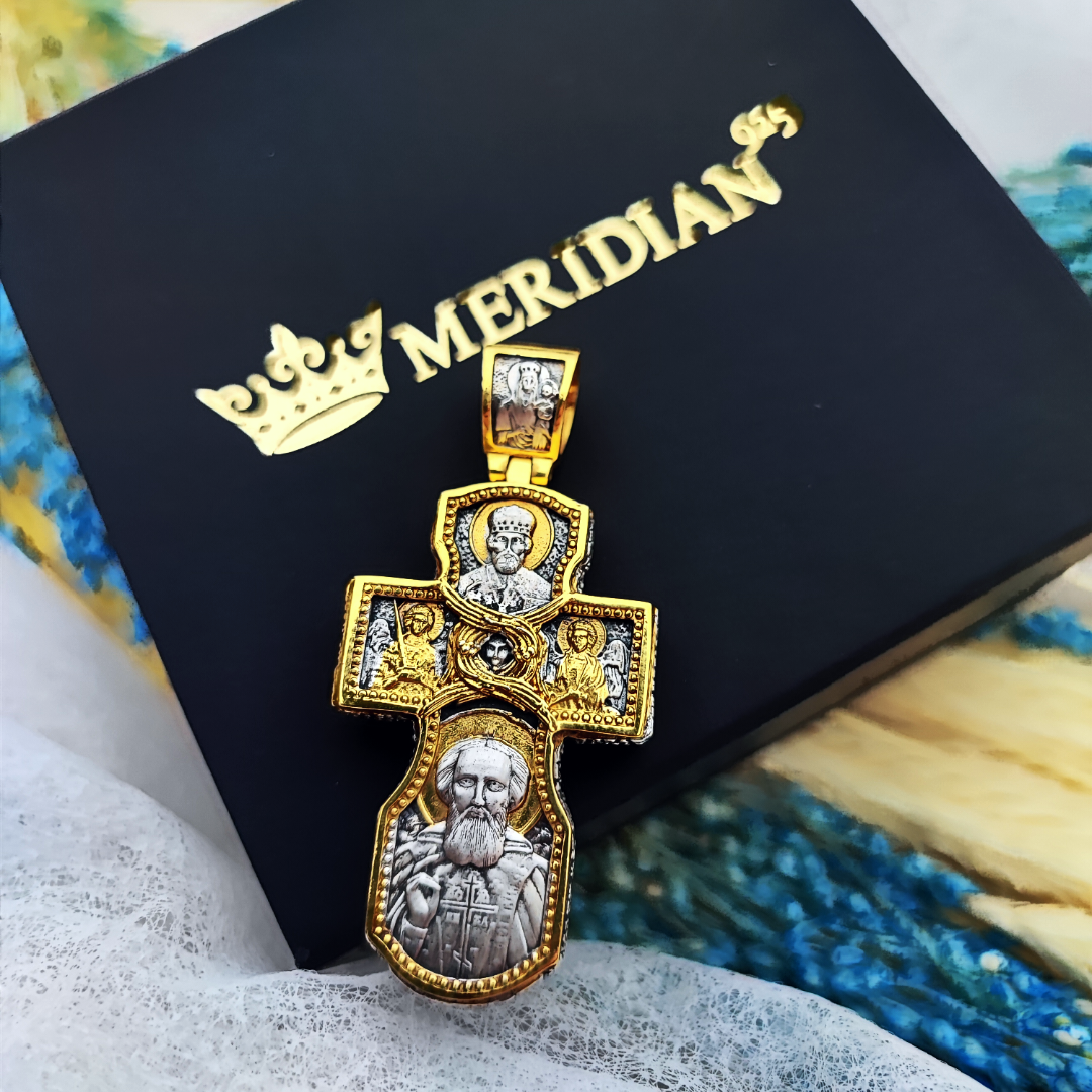 Set of men's orthodox cross and lace with gilding of sterling silver 846/4g+Cr0210g