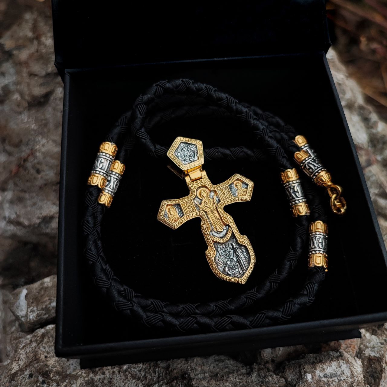 Set of men's orthodox cross and lace with gilding of sterling silver 846/4g+Cr0169g