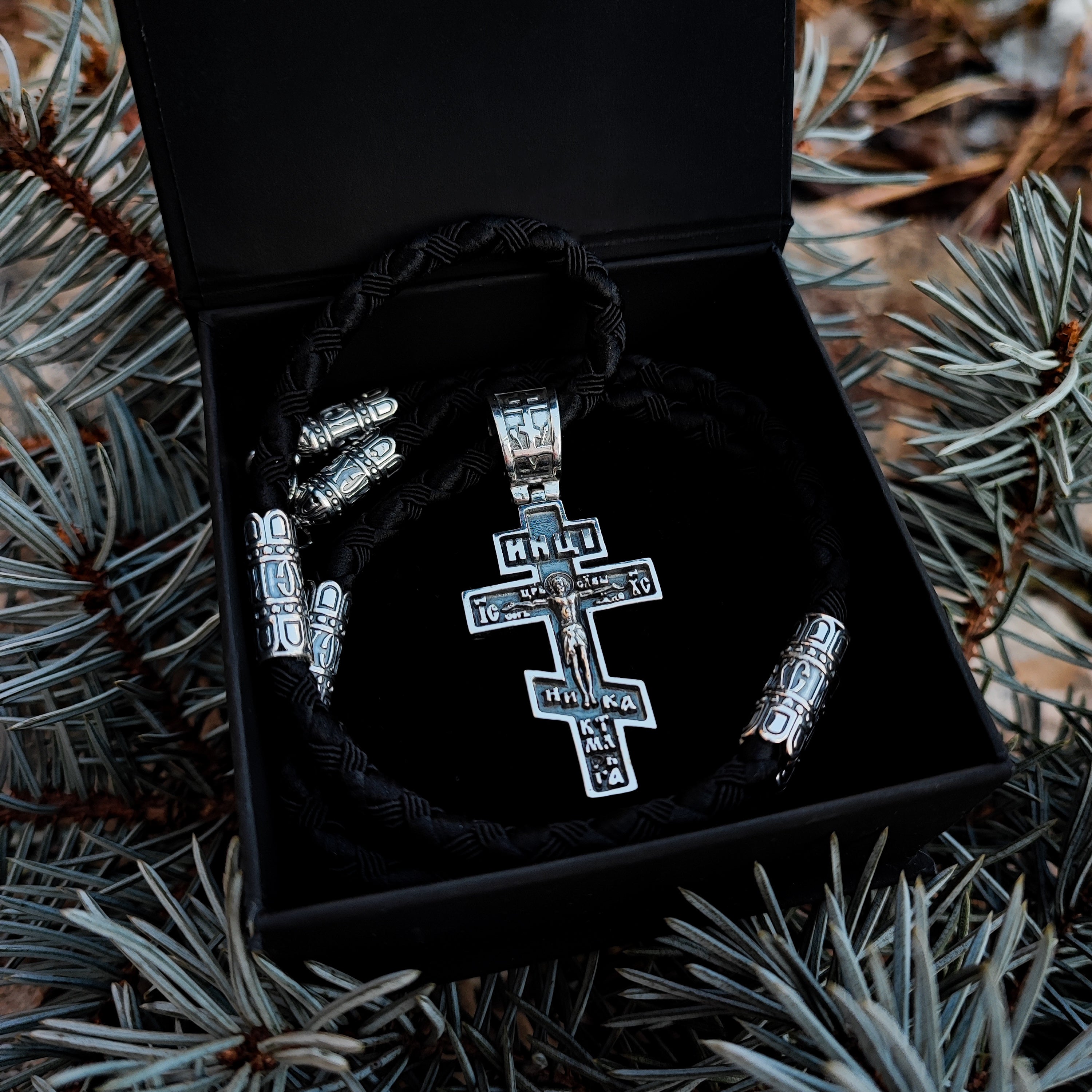 Set of men's orthodox cross and lace of sterling silver 846/5+Cr0206