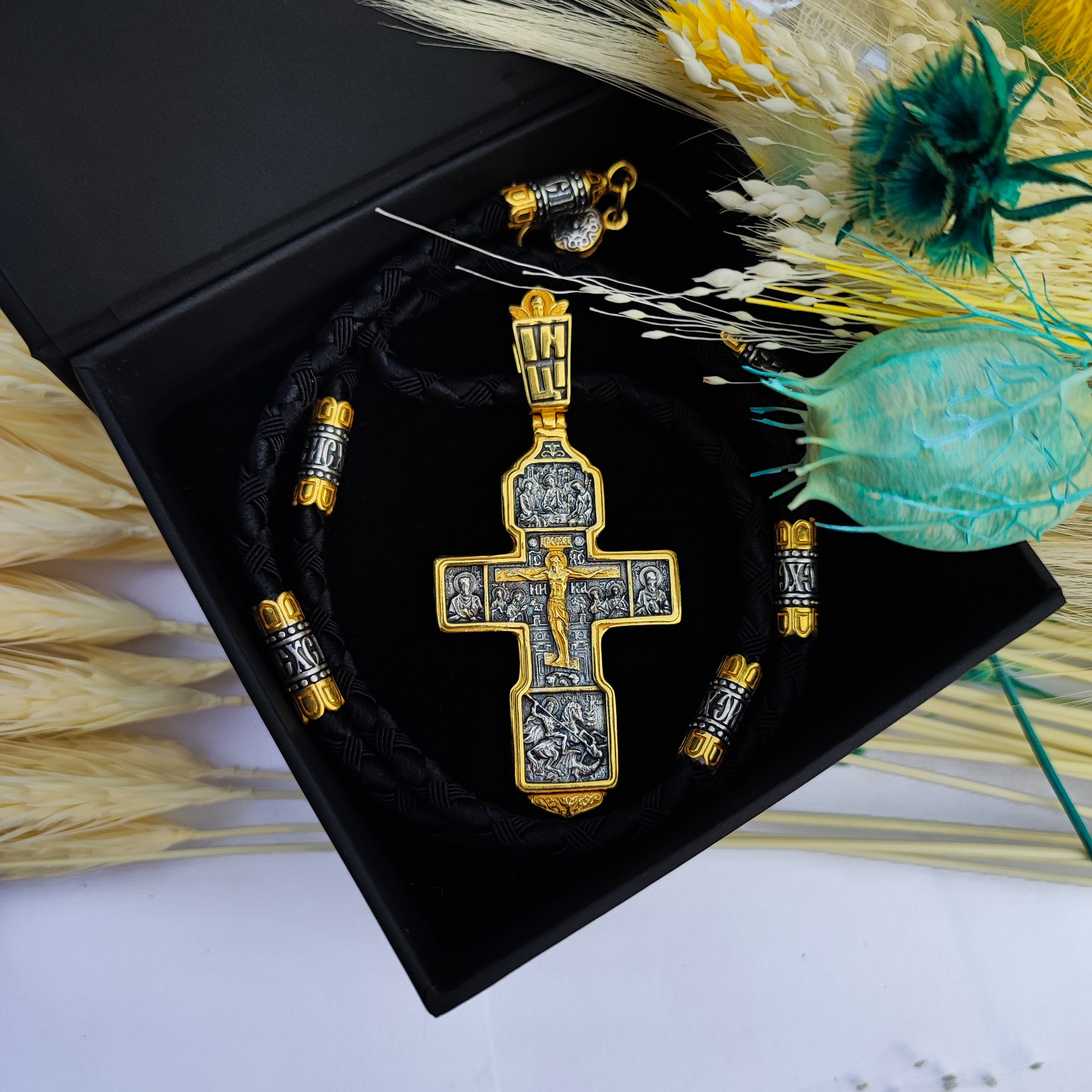 Set of men's orthodox cross and lace with gilding of sterling silver 846/4g+Cr0187g