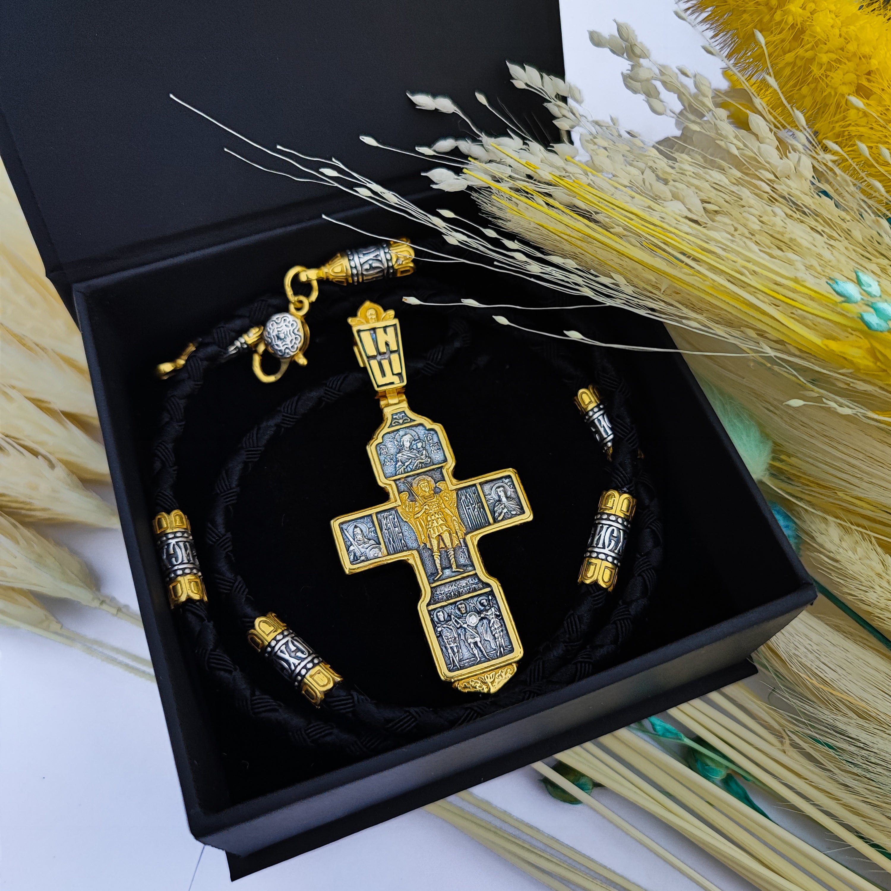 Set of men's orthodox cross and lace with gilding of sterling silver 846/4g+Cr0187g