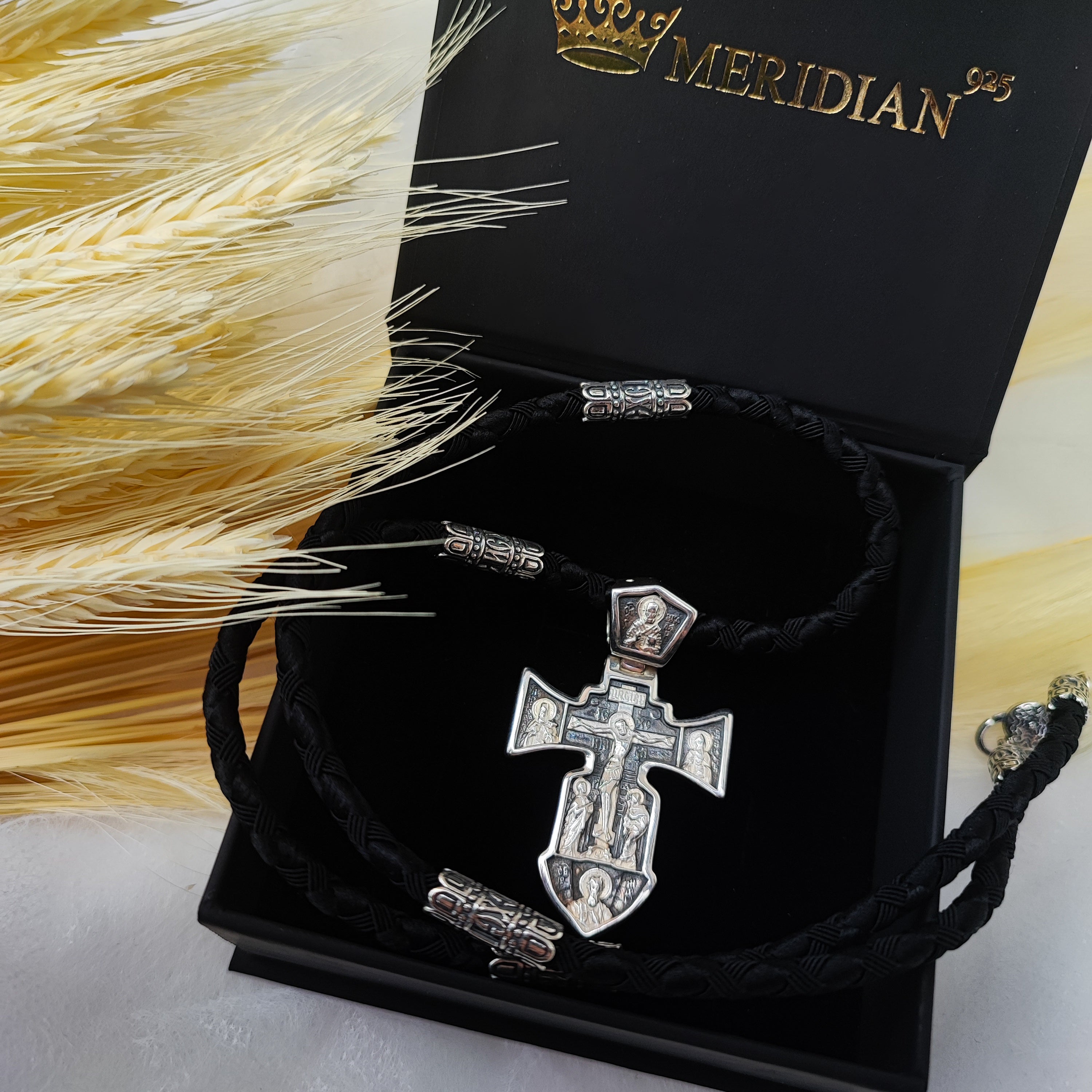 Set of men's orthodox cross and lace of sterling silver 846/4+Cr0159