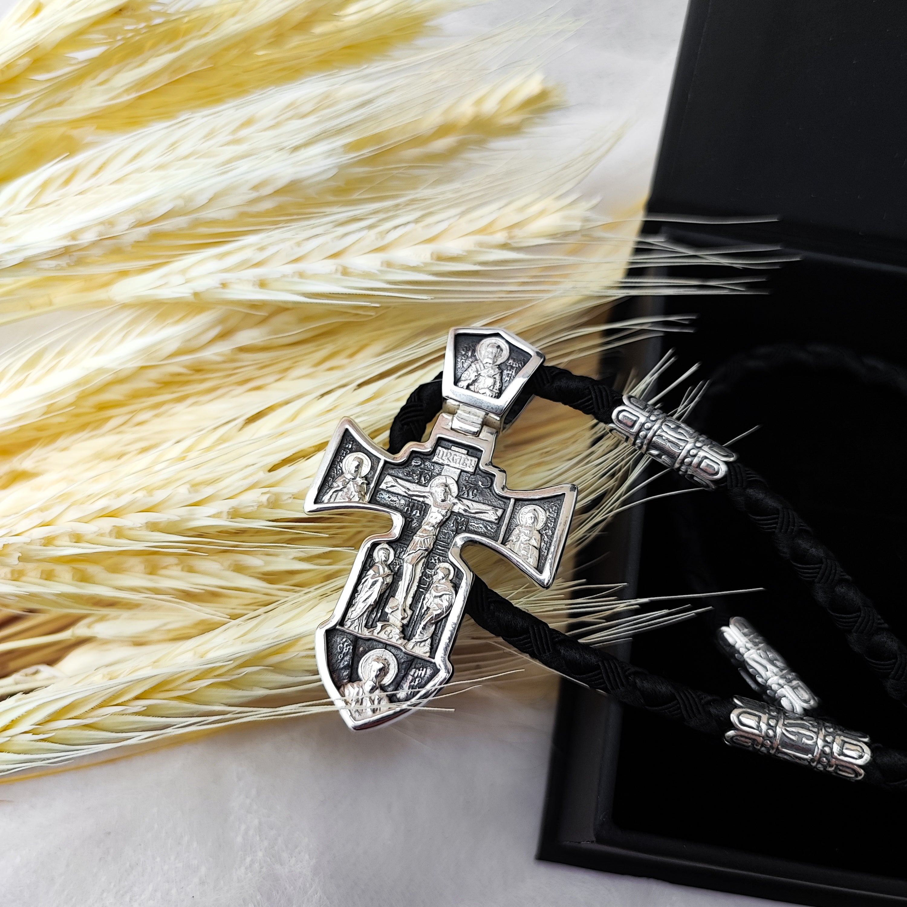 Set of men's orthodox cross and lace of sterling silver 846/4+Cr0159