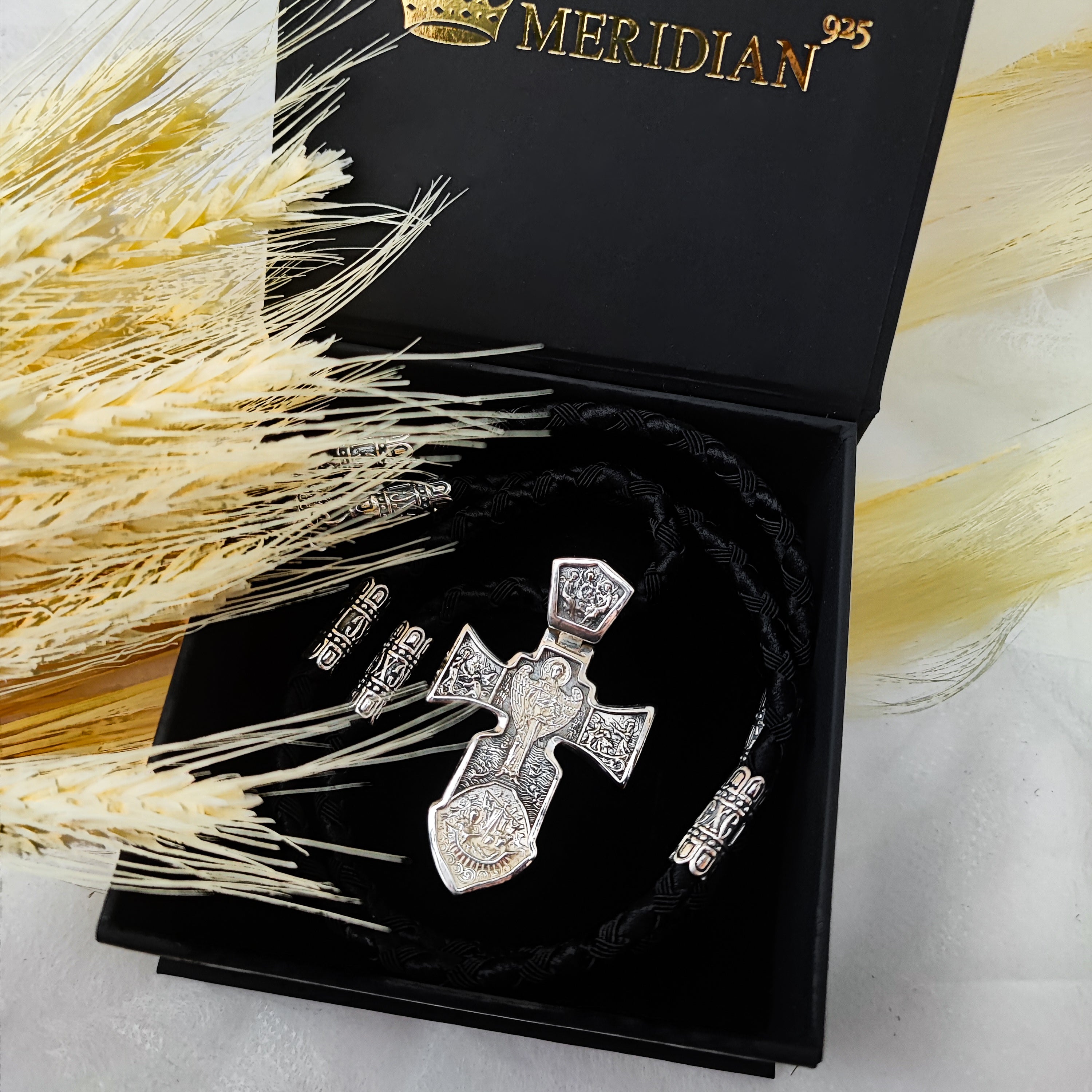 Set of men's orthodox cross and lace of sterling silver 846/4+Cr0159