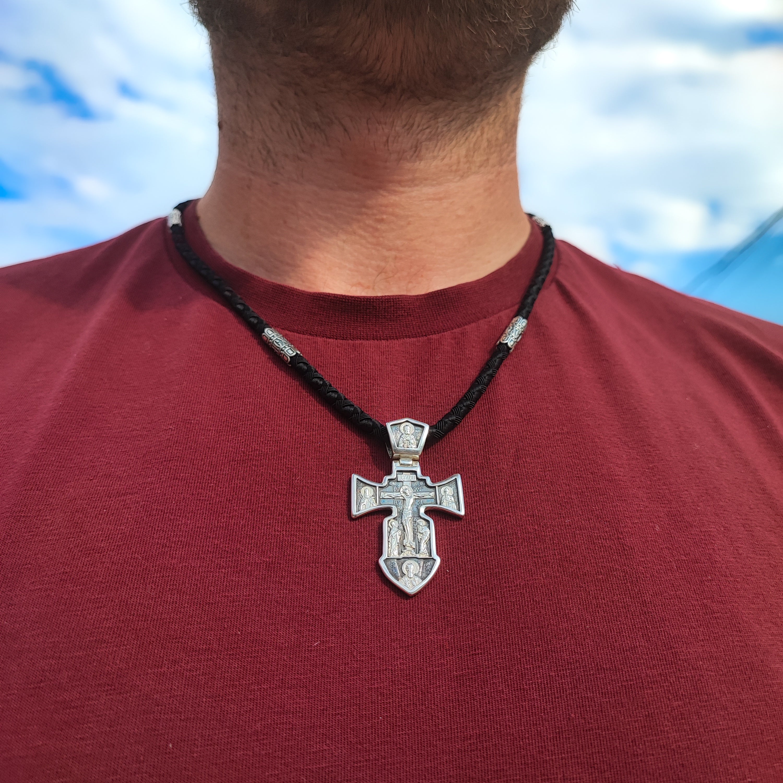 Set of men's orthodox cross and lace of sterling silver 846/4+Cr0159