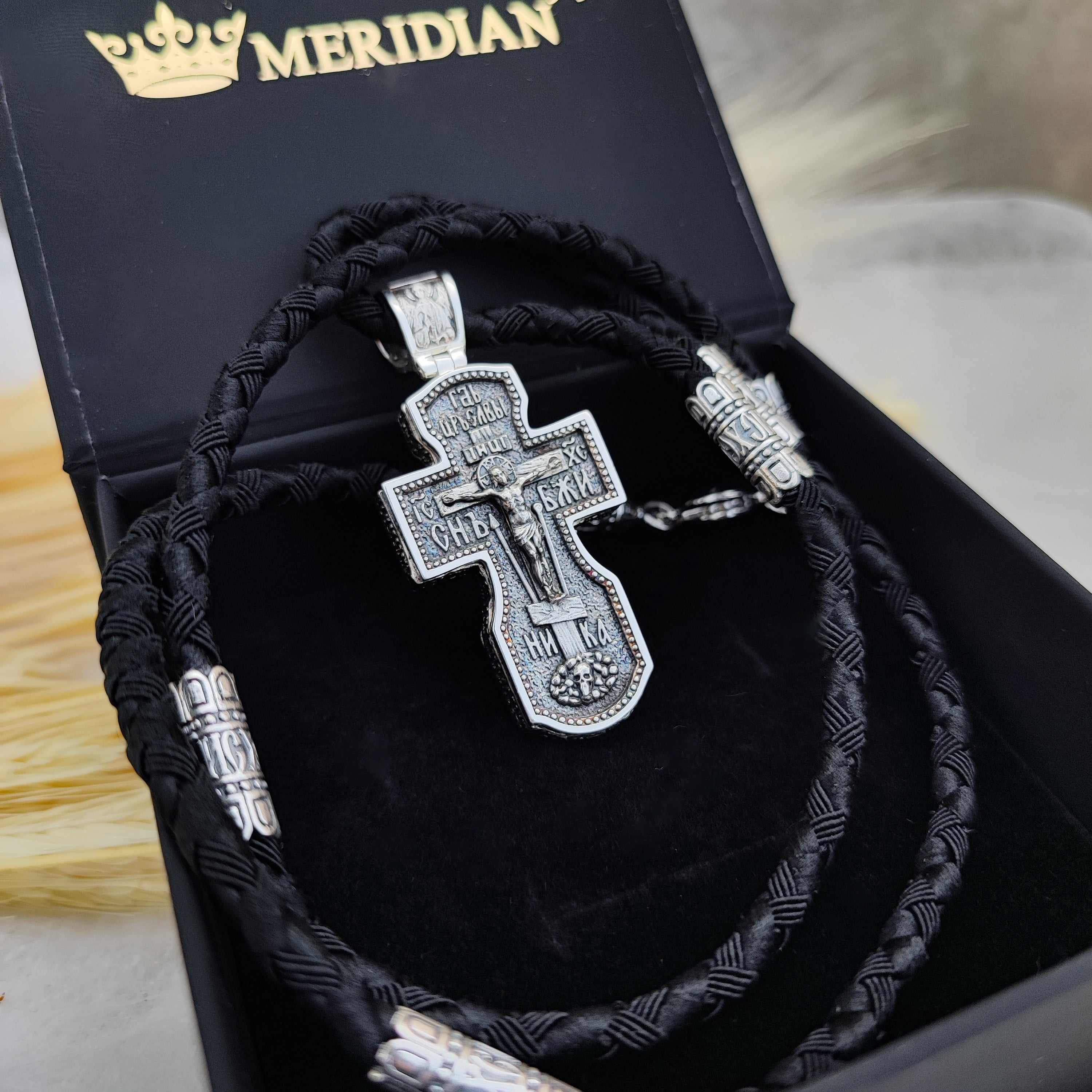 Set of men's orthodox cross and lace of sterling silver 846/4+Cr0210