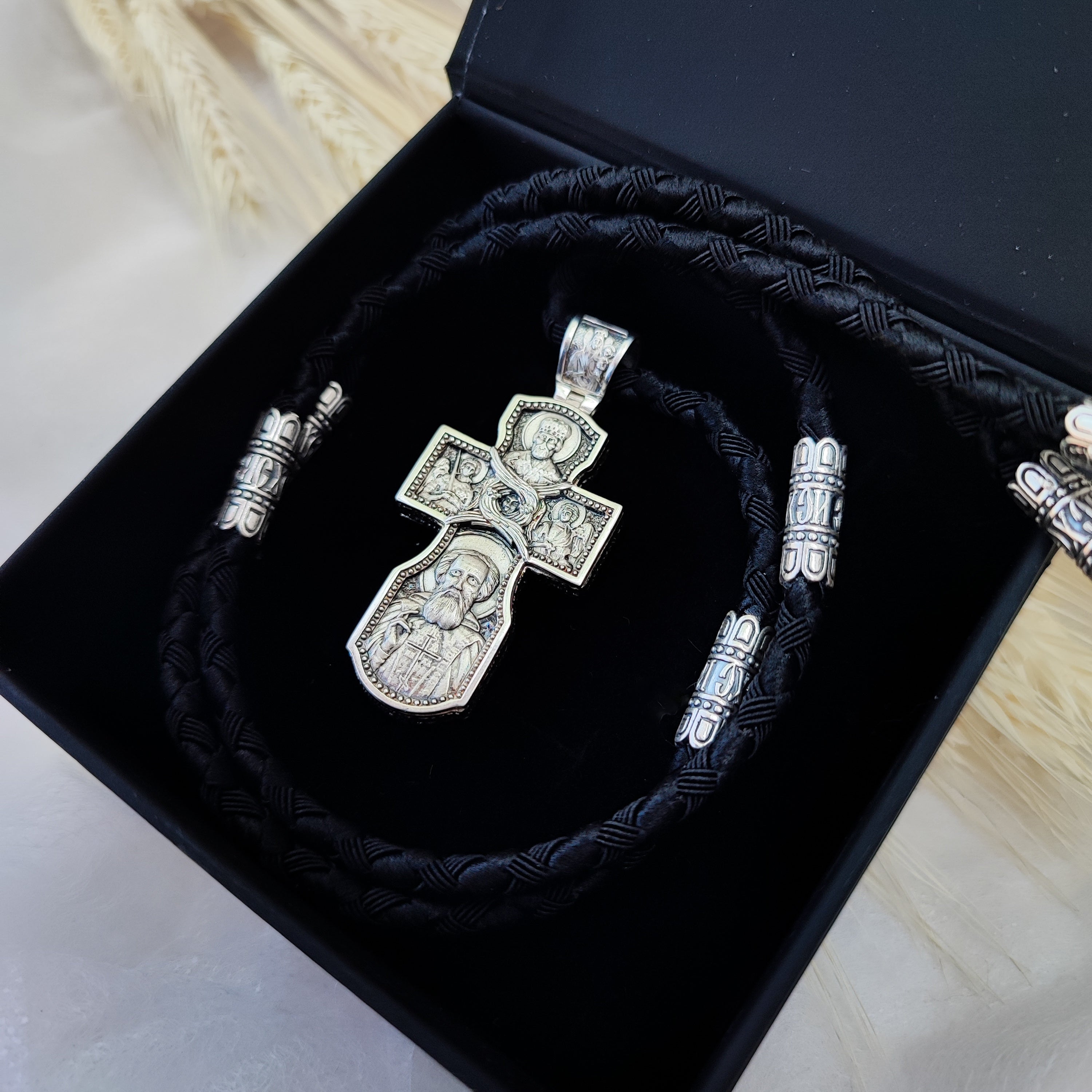 Set of men's orthodox cross and lace of sterling silver 846/4+Cr0210