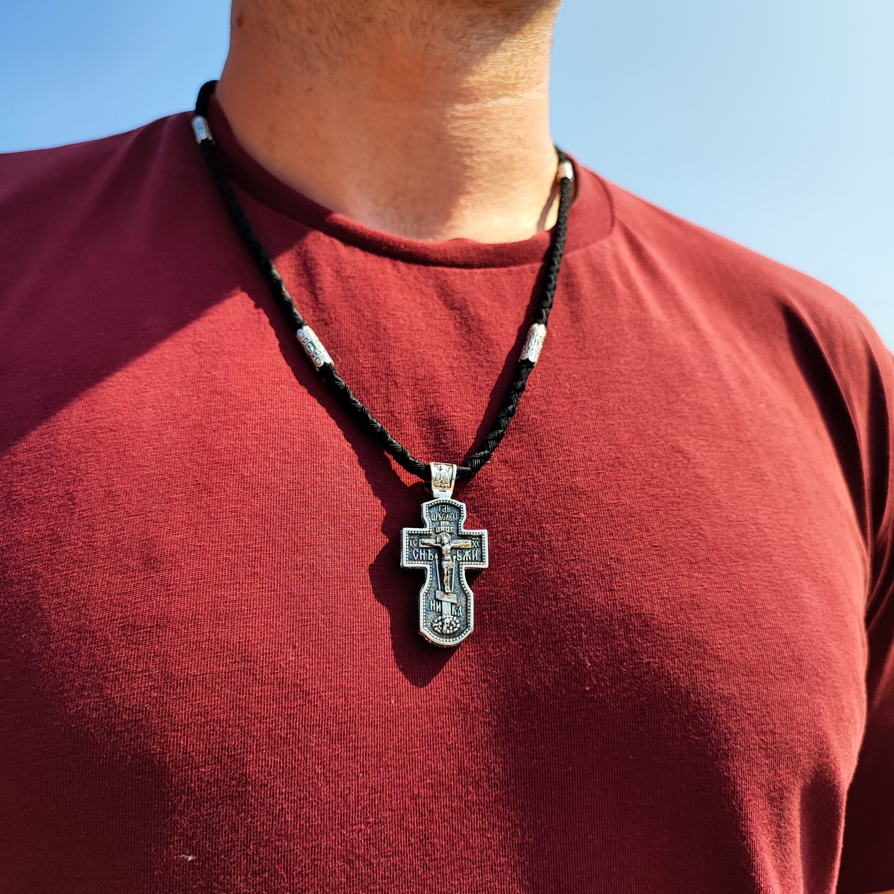 Set of men's orthodox cross and lace of sterling silver 846/4+Cr0210