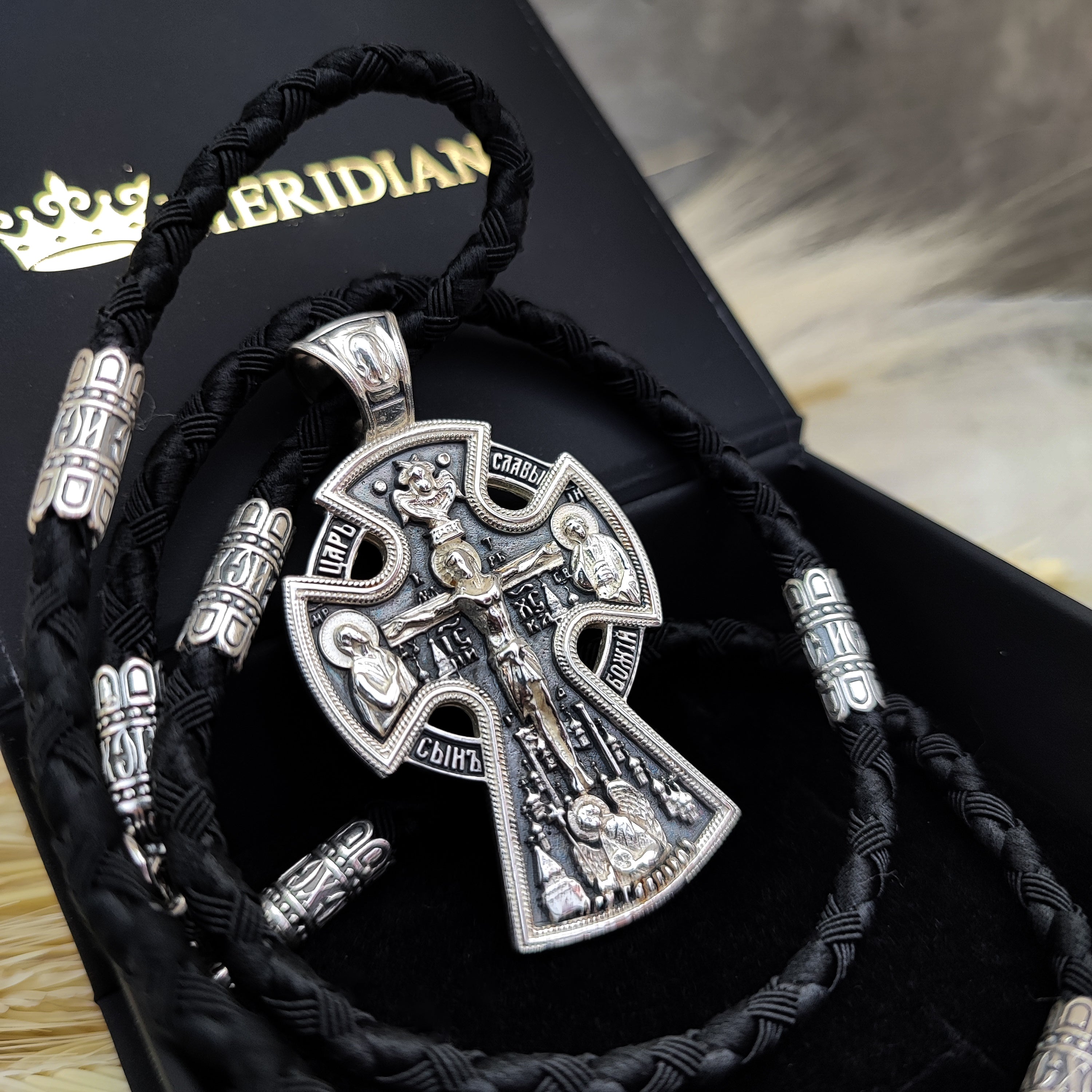 Set of men's orthodox cross and lace of sterling silver 846/4+Cr0184