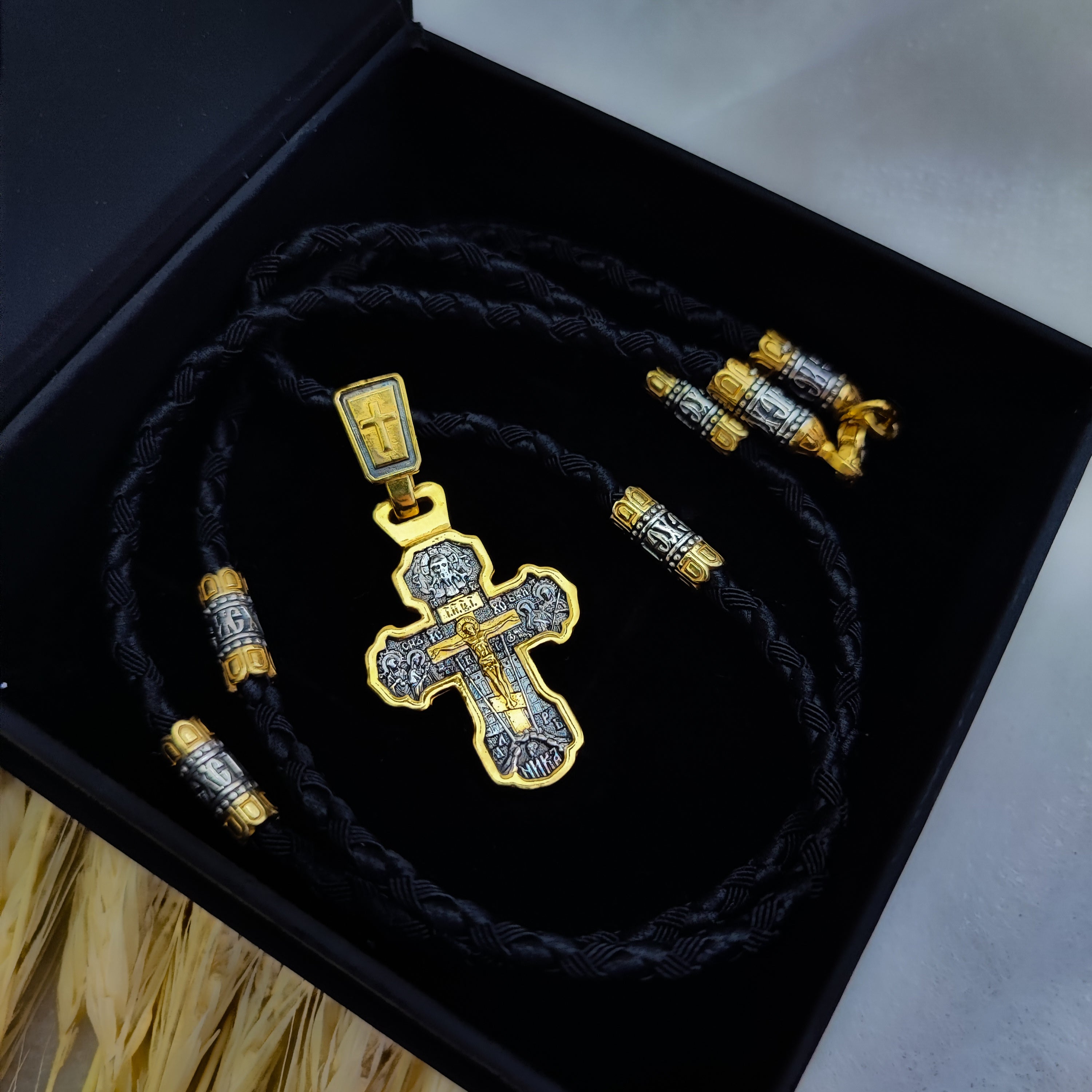 Set of men's orthodox cross and lace with gilding of sterling silver 846/3g+Cr0170g