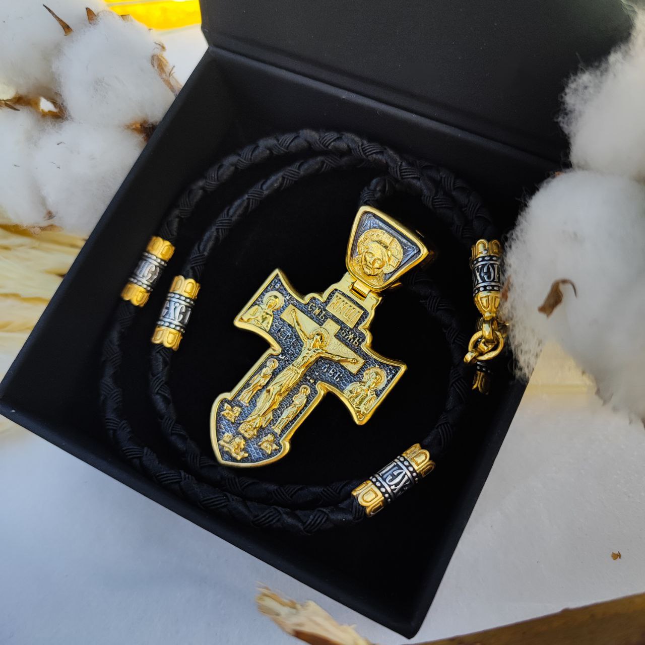 Set of men's orthodox cross and lace with gilding of sterling silver 846/4g+Cr0182g