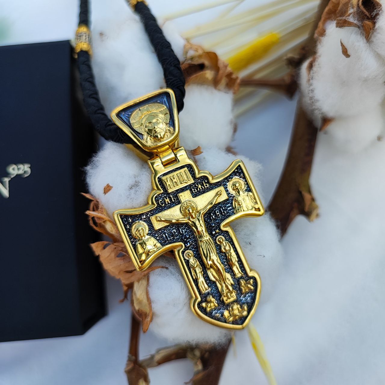 Set of men's orthodox cross and lace with gilding of sterling silver 846/4g+Cr0182g