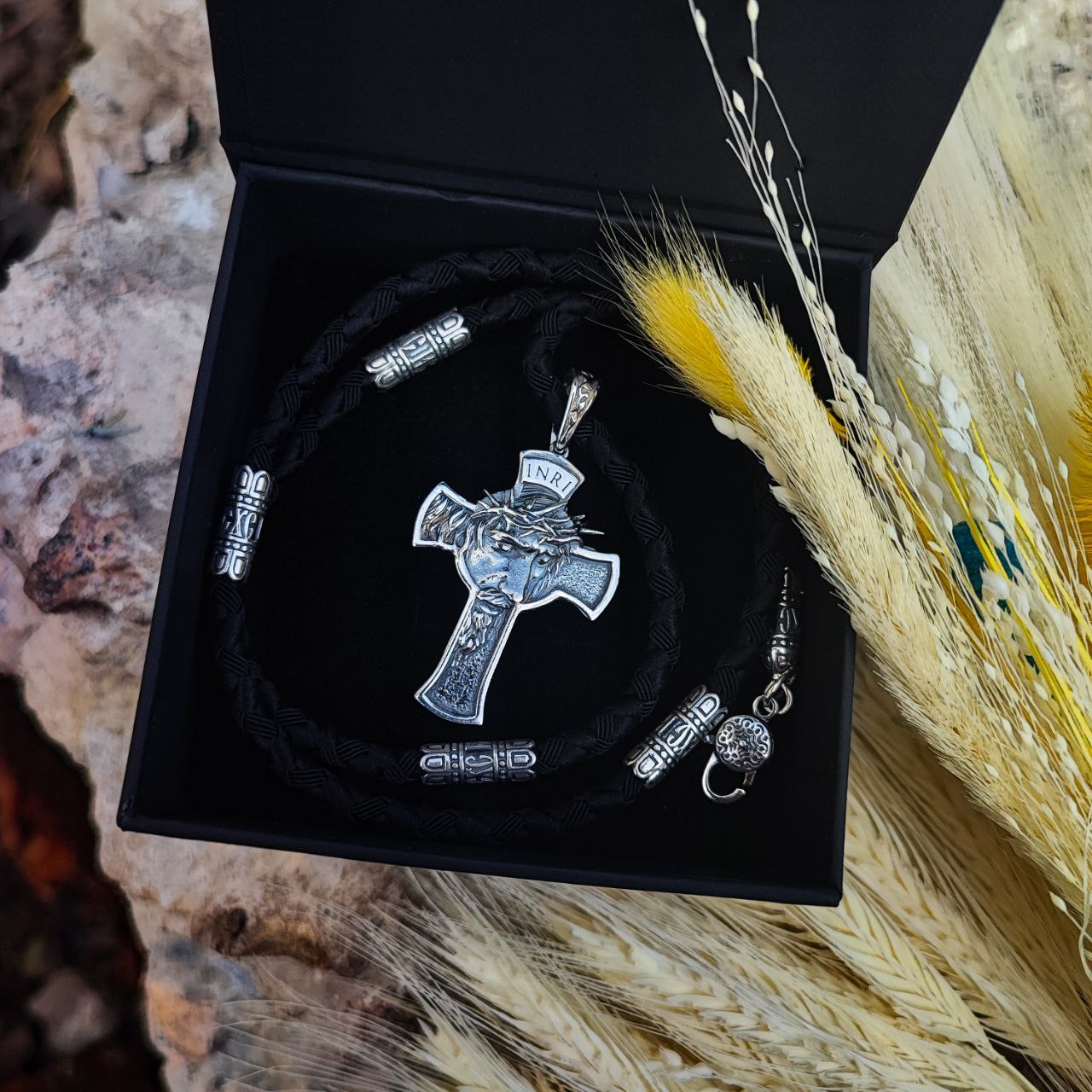 Set of men's orthodox cross and lace of sterling silver 846/4+Cr0207